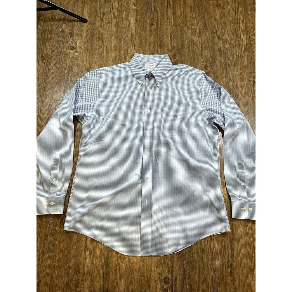 Brooks Brothers Regent Button Down Supima Cotton Gingham Shirt Mens L Blue White